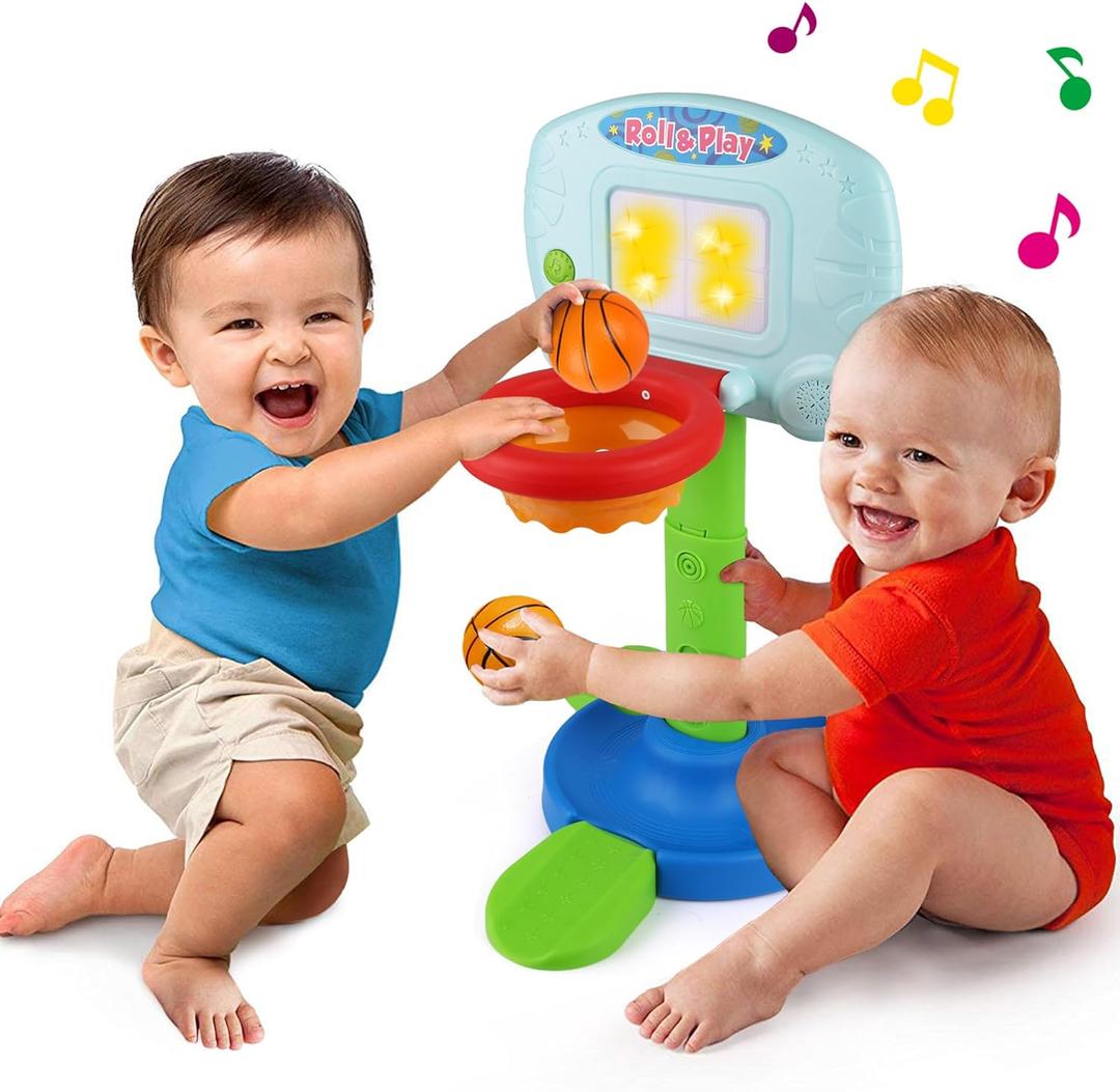 LotFancy Toddler Basketball Hoop for Kids, 2 in 1 Adjustable Baby Sports Toys, with Light and Music, Indoor Infant Interactive Learning Toy, Christmas Birthday Gifts for 1 2 Year Old Boys Girls