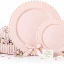 U-QE 60PCS Pink Plastic Plates - Heavy Duty Beaded Pink Disposable Plates for Mothers Day, Party, Baby Shower, Wedding - Serving 30 Guests Include 30PCS 10inch Dinner Plate & 30PCS 7inch Dessert Plate