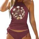 Womens Two-Piece Tankini Set Cow Skull with Leopard Print Sets Swimwear Tankini Top Sets Swimwear S