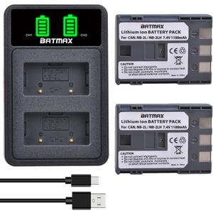 Batmax 2Pcs NB-2L NB-2LH Battery + Dual USB LED Charger for Canon PowerShot G7 G9 S80 S70 S60 S50 S45 S40 S30, Canon DC410 DC420 EOS 350D 400D Digital Rebel XT XTi, VIXIA HF R10