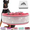 Bling Diamond Dog Collar for Females Girls,Soft Velvet Leather with Fancy Sparkly Crystal Rhinestones,Reflective Stripe,Suit Medium Large Dogs (Pink, L) (L:2 Inch Wide Adjust:20''-24'' Fits:Large Dogs)