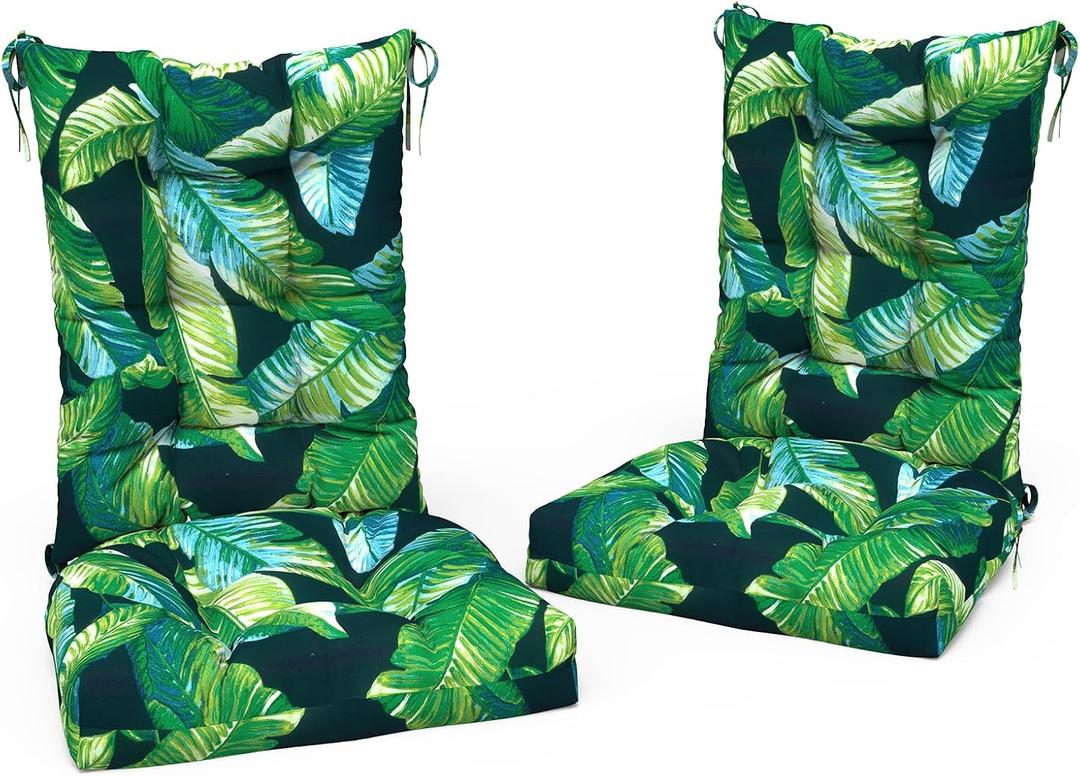 LVTXIII 2 Pack Outdoor Rocking Chair Cushion Set, Patio Fade and Water Resistant Tufted Seat Cushions with Ties for Rocking Chairs Use, 38x17x3, Hanalei Lagoon