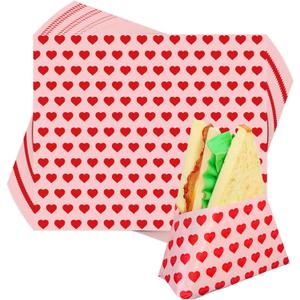 JarThenaAMCS 150 Sheet Valentine's Day Heart Wax Paper Pink Red Love Food Wrapping Tissue Paper Deli Paper Basket Liners Parchment Paper For Home Kitchen Restaurant Baking,8.3 x 9.8 Inch