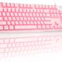 MageGee Gaming Keyboard, 7 Solid Colors Backlit Wired Gaming Keyboard with Clear Housing and DoubleShot Keycaps, K1 Waterproof Ergonomic 104 Keys Light Up Keyboard for PC Desktop Laptop, Pink