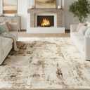 FMFUNCTEX 8x10 Washable Area Rug Brown Beige Neutral Abstract Modern Large Non Slip Carpet for Living Room Bedroom Soft Low Pile Indoor Mat Contemporary Throw Rug for Dining Kitchen Office Nursery