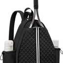 Sucipi Tennis Bag, Quilted Tennis Sling Crossbody Backpack, Water Resistant Tennis Racket Bags for Women Men, Suitable for Pickleball, Tenni,s Badminton (Medium, Black)