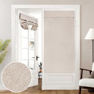 HOMEIDEAS 100% Natural Linen Blackout French Door Curtains, Privacy Door Window Curtains, 34 X 68 Inch Room Darkening Blinds, Thermal Insulated Shades for Bedroom, 1 Panel