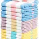 Jacquotha Cotton 12 Pack Striped Washcloths, 13 x 13 Inches, 3 Colors - Face and Body Cleansing Towels
