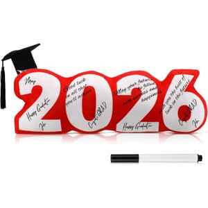 Beeveer Class of 2026 Autograph Stuffed Pillow 15.7" Graduation Autograph Stuffed Pillow Graduation Guest Signature Gifts Grad Party Sign in Decor for High School College (Red,Classic)