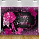 Pink Happy Birthday Backdrop Banner for Women Girls Heels Happy Birthday Banner Pink Rose Champagne Photography Backdrop for Women 18th 30th 40th 50th 70th Party Decorations 7x5Ft (82x59 inch)