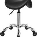 WKWKER Heavy Duty Saddle Rolling Stool with Wheels Hydraulic Swivel Adjustable Rolling Stool Ergonomic Thick Leather Seat Chair for Kitchen Drafting Lab Office Salon Massage – Black