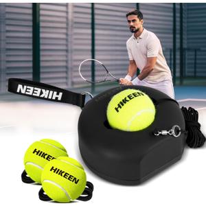 Hikeen Premium Tennis Trainer Rebound with Metal Base,Portable Solo Tennis Trainer Set with 3 Highly Elastic String Balls,Tennis Practice Equipment for Adult Kids and Beginners (Black)