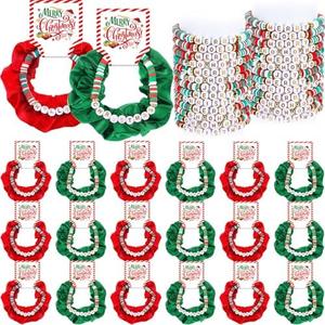 Hoteam 15 Sets Christmas Polymer Clay Beaded Stretch Bracelets Xmas Soft Red Green Hair Scrunchies Friendship Bead Bracelets Velvet Scrunchies for Party Supplies Decorations(Christmas)