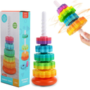 Baby Spinning Stacking Toys, Spin ABS Plastic and Color Rainbow Design Ring Stacker Baby Toys 6 to 12 Months Montessori Educational Learning Autism Sensory Toys for Boys and Girls Baby