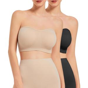Strapless Bra for Women No Slip Silicone Grip Bandeau Bra Small