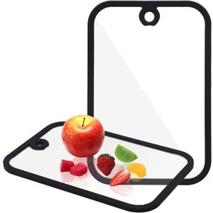 2 Pcs Tempered Glass Cutting Board Set 0.31inch Thick Tempered Glass Black Silicone Edged Chopping Boards with Hanging Holes for Kitchen Countertop & Serving, Dishwasher Safe