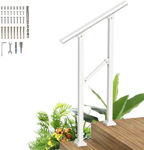 HOOSHEE Handrails for Outdoor Steps,2 Steps Metal Handrail,White Wrought Iron Railing for Wooden Steps,Handrails for Concrete Steps,Hand Rails for Indoor/Outdoor Steps for Elderly