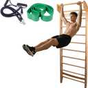Wood Swedish Ladder with 11 Strategic Rods,Withstands up to 330 lbs,Stall Bar,Include Exercise Straps+Pull-Up Resistance Band+Pull-Up Bar,31.5”*86.6”,Wall Mounted,Stretching and Various Exercises,Indoor Home School Gym Fitness