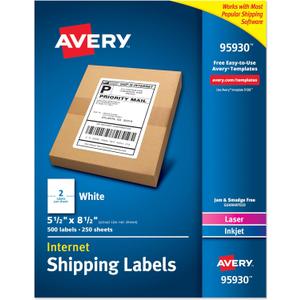 Avery Half Sheet Printable Shipping Labels, 5.5" x 8.5", White, 500 Blank Mailing Labels, Great for Packages, Product Labels, Organization, and More (95930)