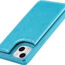 iCoverCase Compatible with iPhone 13 Wallet Phone Case with Card Holder for Women, RFID Blocking Embossed PU Leather Wrist Strap Case 6.1 Inch (Macaron Blue)