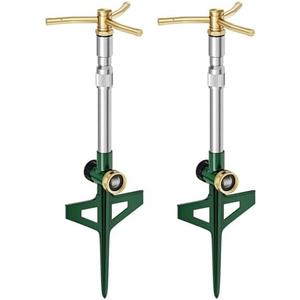 FANHAO 2 Pack Metal Lawn Sprinklers with Adjustable Telescoping Base, 3-Arm Water Sprinkler 360 Degree Rotation High-Rise Sprinkler for Large Area Coverage, Garden Watering Irrigation Sprinkler System