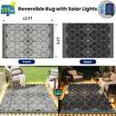 9x12Ft Outdoor Rug, Solar Powered Outdoor Rug with 131LEDs Strip Lights for House Deck, Waterproof Plastic Reversible Outdoor Straw Rugs, Rugs Mat RV Camping Patio Beach Balcony Picnic (Black Gray)