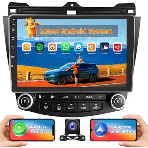 5G WiFi [2+64G] Hikity Android 15 Car Stereo for Honda Accord 2003 2004 2005 2006 2007 with Wireless Carplay Android Auto, 10.1" Touchscreen Car Radio Mirror Link GPS Bluetooth SWC Backup Cam FM Mic