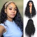 Curly Headband Wigs for Black Women Loose Wave Synthetic Wig Wear and Go Glueless Half Wig with Headbands Attached (#1B Black, 16 Inch)