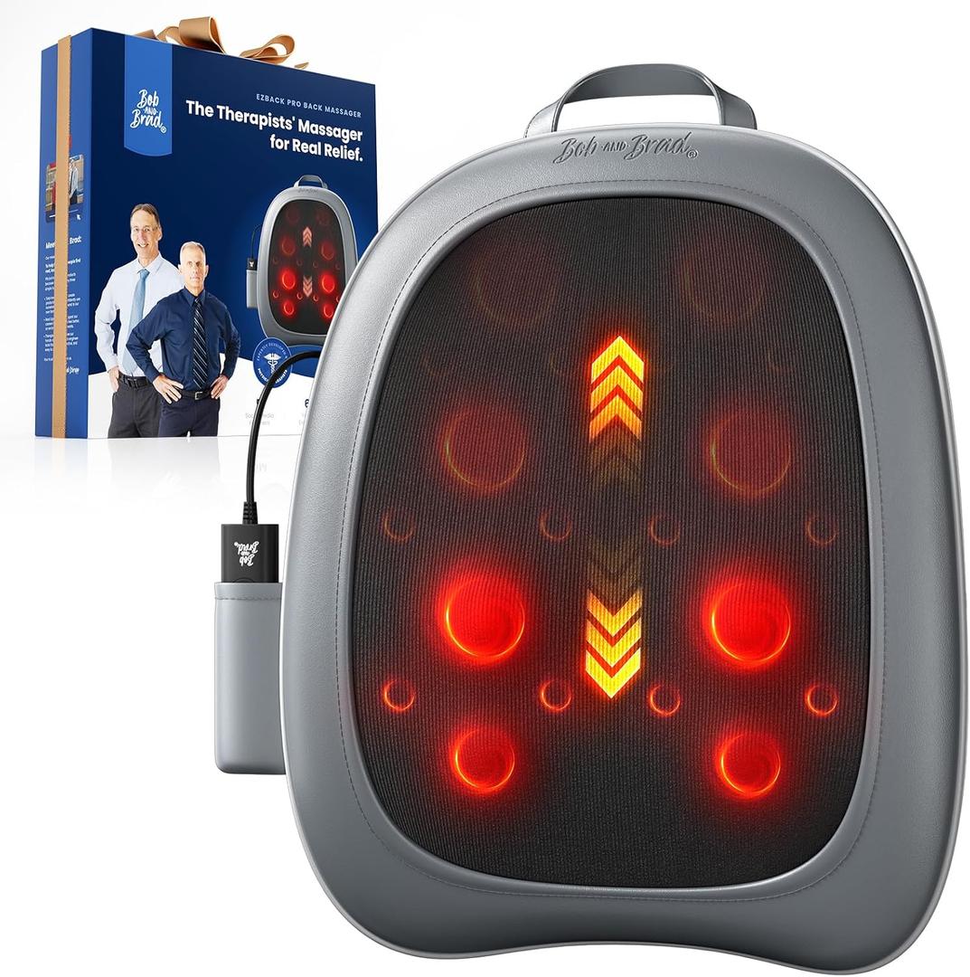 BOB AND BRAD Back Massager for Pain Relief Deep Tissue, FSA EZBack Pro Corded 4D Kneading Shiatsu Back Massager with Heat, HSA Eligible Up and Down Rolling Massage at Office Home, Gift for Man (Grey)