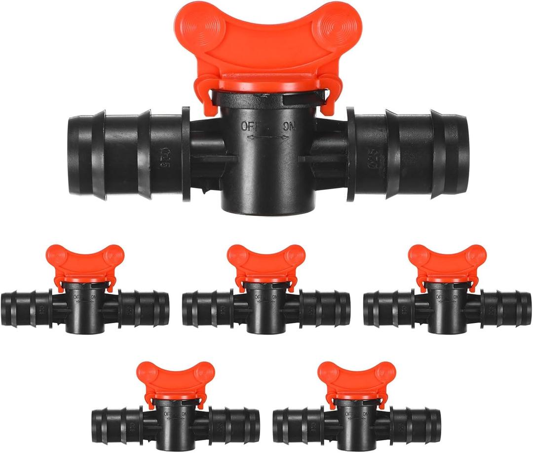 M METERXITY 6-Pack Barbed Ball Valve, for 1 Inch Drip Tubing Plastic In-Line Ball Valve Shut-Off Switch for Irrigation/Greenhouse/Aquariums, Barbed Locking Drip Irrigation Fitting