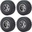 WEFEINO RC Beadlock Wheels and Tires 4Pcs 1.0" Micro Crawler Tires for Axial SCX24 90081 Deadbolt 1/ 24 RC Crawler Car (Titanium, 54mm)
