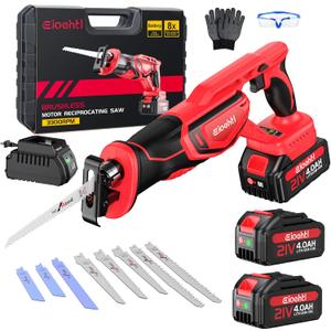 Brushless Cordless Reciprocating Saw 3300 SPM, Dual 21V 4.0Ah Batteries & Fast Charger, 8-Piece Bi-Metal/Wood Blade Kit, Low-Noise Lightweight for Wood, Metal, PVC & Pruning (Carry Case Set)
