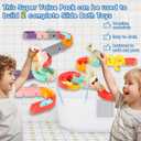 72 PCs Dinosaur Bath Toys for Kids Ages 4-8, Bathtub Water Slide Toys for Toddlers, DIY Building Set with Rubber Dino Bath Toys for Birthday Gifts