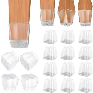 BALEINE Silicone Chair Leg Floor Protectors, Stool Leg Protectors Cap, Chair Leg Caps for Hardwood Floors (Clear-16pcs, Square L)