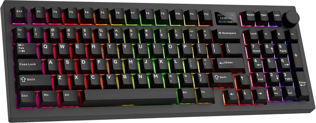 TECWARE Spectre 96% RGB Mechanical Gaming Keyboard with Customizable LCD Screen, Multi-Function Knob, Gasket Mount, South Face 5-Pin Universal Hot-Swappable Sockets Black Candy Red Switch