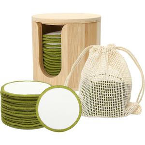 16PCS Reusable Cotton Pads Makeup Remover Face Cotton, Bamboo Storage Box Soft Facial Round, Washable Laundry Zero Waste Cleansing Wipes Storage Bamboo Box Bag Holder for Skin Care Gifts Exfoliating