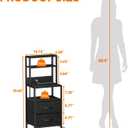 Furnulem Night Stand, Tall Nightstand with 4-Tier Shelves, 2 Fabric Drawers and Led Lights, Bed Side Tables with Charging Station, Bedside Table for Bedroom, Office, Black Oak | 4-Tier Shelves, 2 Fabric Drawers, Light Tube, Bed Side Tables, Charging Station, Bedside Table