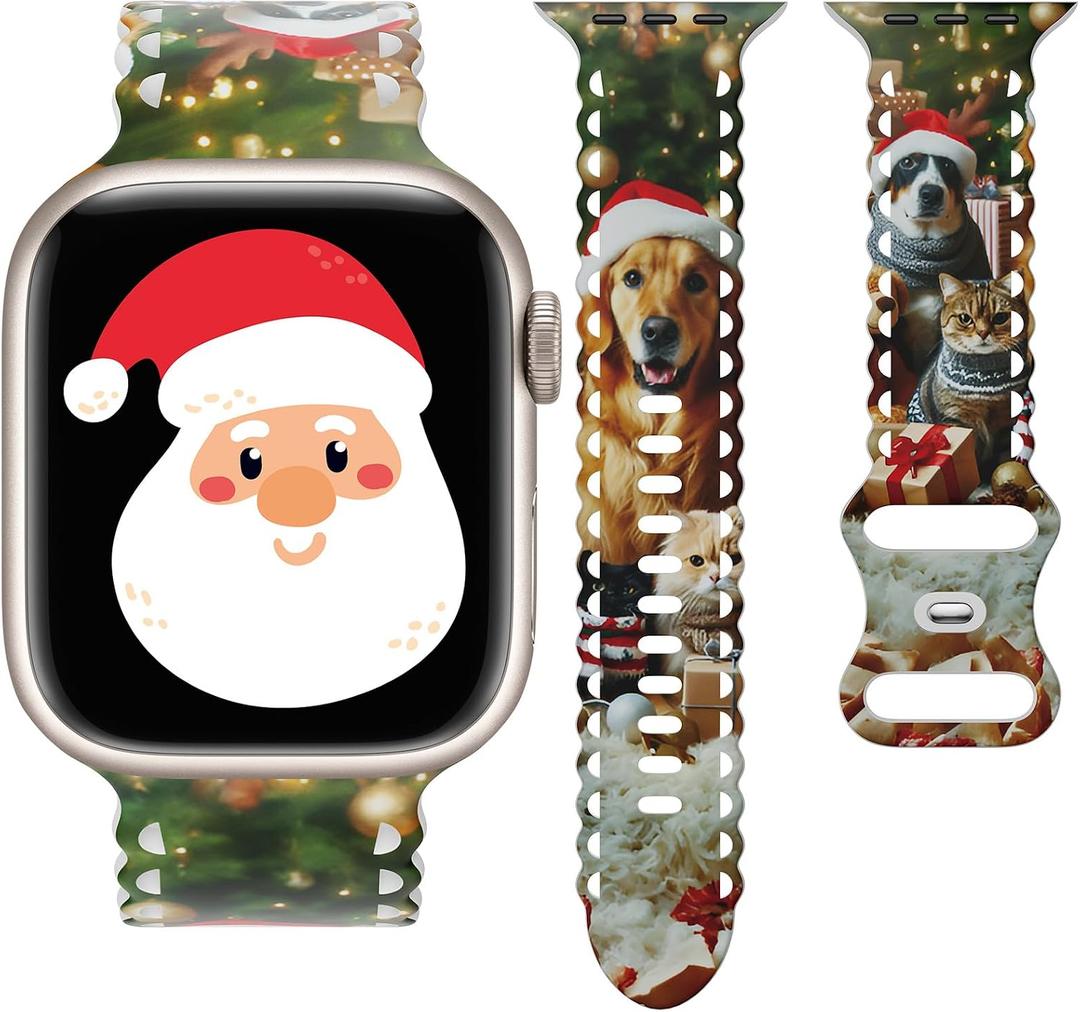 Christmas Lace Band Compatible with Apple Watch Band 38mm Women, Silicone Sport Strap Replacement Wristbands for iWatch Series Ultra 11 10 9 8 7 6 5 4 SE -Christmas Dog 38