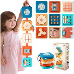 Busy Board for 1 Year Old, Montessori Toys for 1 Year Old, 8-in-1 Develop Fine Motor Skills Travel Toys, Busy Board Birthday Gift for Boy Girl Toddler