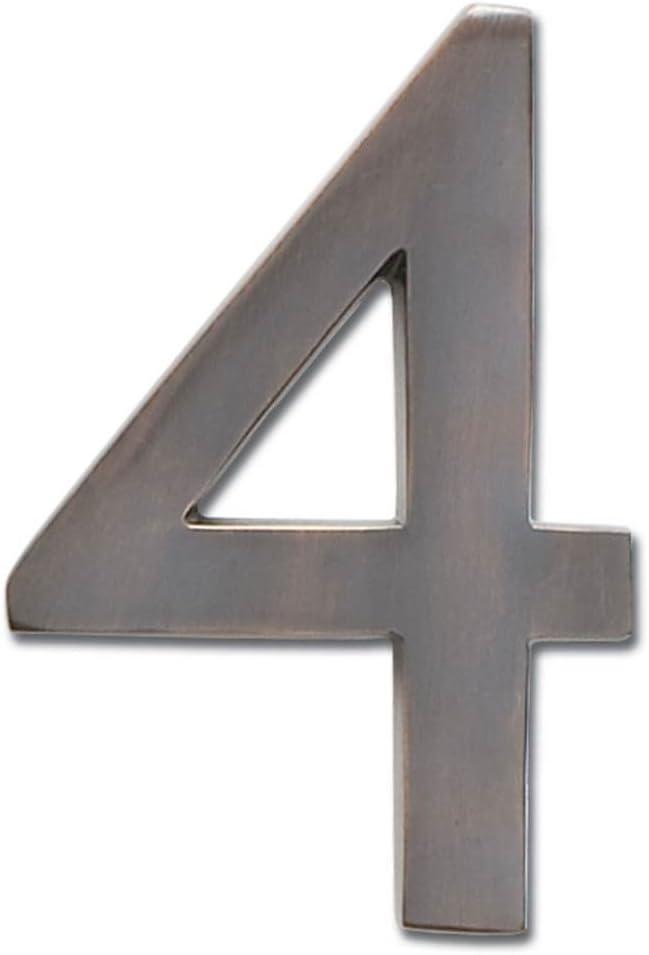 Architectural Mailboxes 3582DC-4 4 inch Solid Brass Floating House Number, 4, Dark Aged Copper