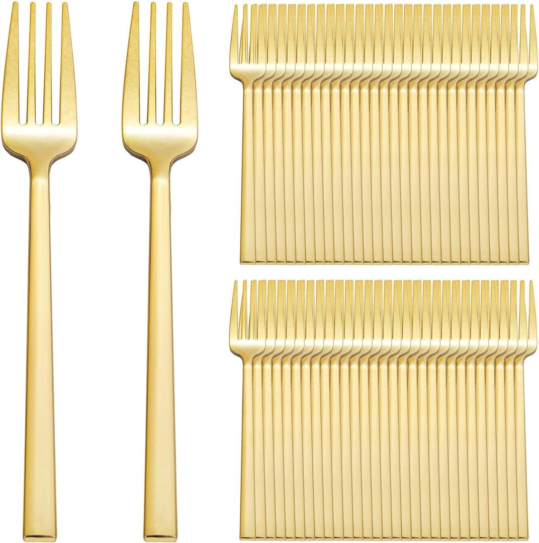 DaYammi 100 Pcs Gold Plastic Forks 7.67 inch, Gold Plastic Silverware, Disposable Utensils, Heavy Duty Disposable Flatware Dinnerware Perfect for Dinner Party Wedding