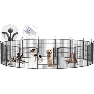 Dog Playpen,32Inch Height in Heavy Duty, Folding Indoor Outdoor Anti-Rust Dog Exercise Fence, Portable Pet Playpen with Door for Large Medium Small Dogs and Pet (16 Panels, 32 Inch) Silver