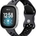 Maledan Breathable Sport Solo Loop Bands for Fitbit Versa 3/4, Sense/Sense 2 - Replacement Wristbands for Men and Women - Smart Watch Accessories (Large: for 5.7"-8.07" (145-205mm) Wrist, 1-Coal/ Black)