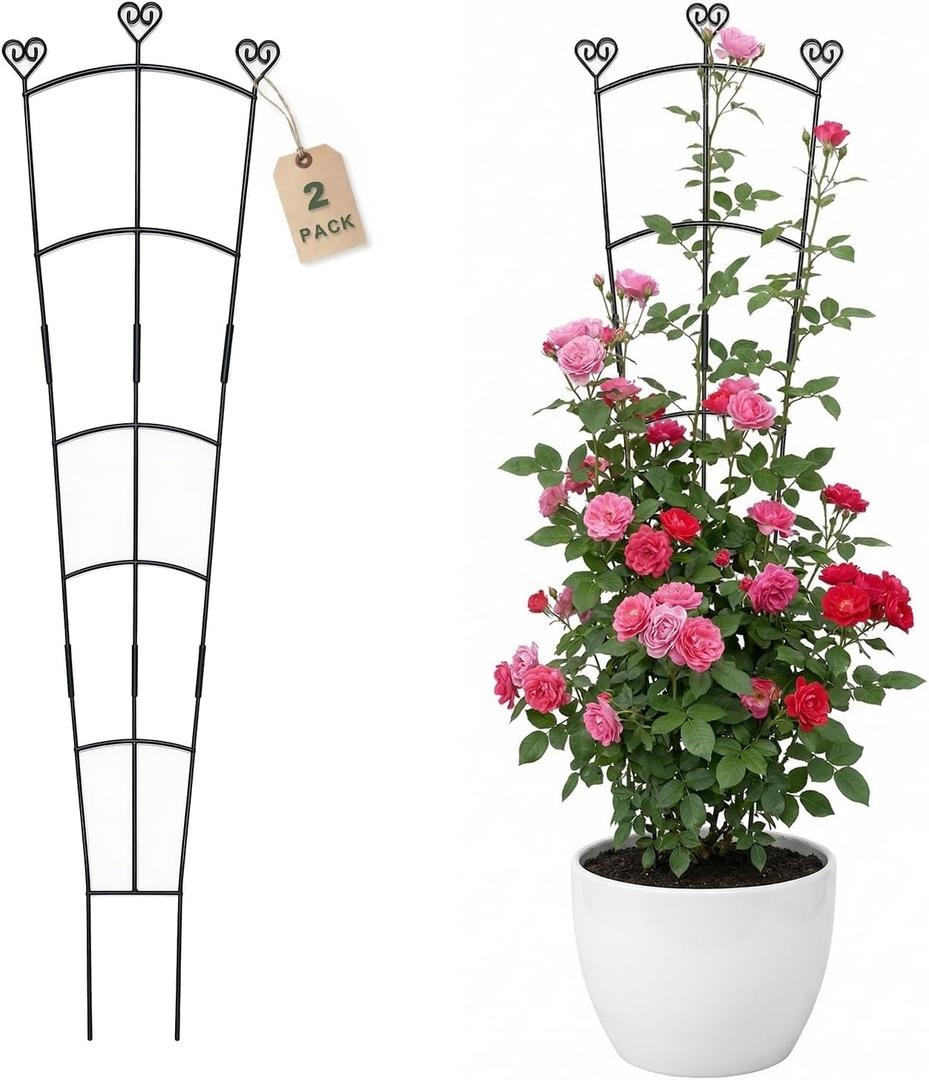 46.6" Tall Plant Trellis for Climbing Plants Indoor Outdoor, Durable Metal Trellis for Potted Plants, Adjustable Climbing Plant Support for Vines, Clematis, Morning Glories, Ivy, Black, 2 Pack