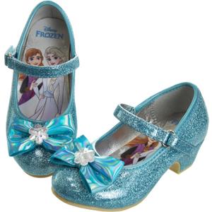 Disney Frozen Shoes - Girls Mary Jane Flat Pump Strap with Bow - Kids Character Elsa Anna Princess Dress up Costume Flower School Party Flats Slip on - Blue (Size 7 Toddler)