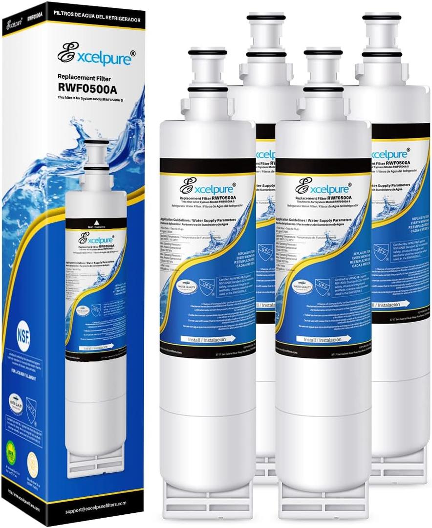 EXCELPURE 4396508 Replacement for Whirlpool EDR5RXD1 4396510, KitchenAid 4392857, EveryDrop FILTER 5, Kenmore 9010, NL240 LC400V WF285 R-9010 WF-NL300 WSW-1, RWF0500A Refrigerator Water Filter, 4PACK