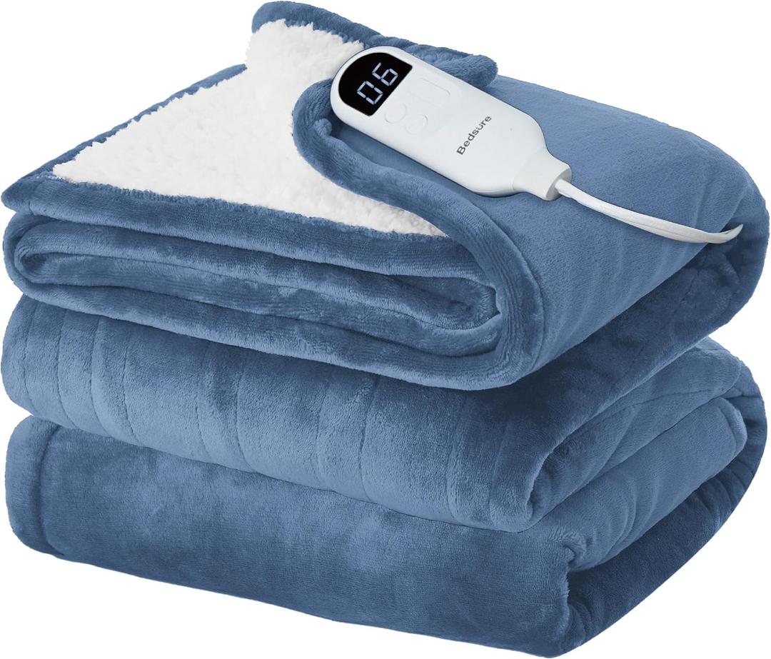 Bedsure Heated Blanket Throw Blanket - Fast Heating Electric Blanket, Soft Flannel Heated Throw with 4 Time Settings, 6 Heating Settings, Warm Gifts for Grandma & Grandpa & Seniors (50"x60", Teal)