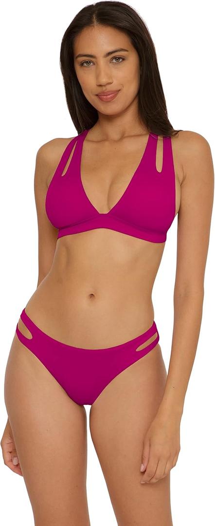 BECCA Women's Standard Color Prism Halter Bikini Top, Adjustable, Tie Back, Swimwear Separates, Wine, Small
