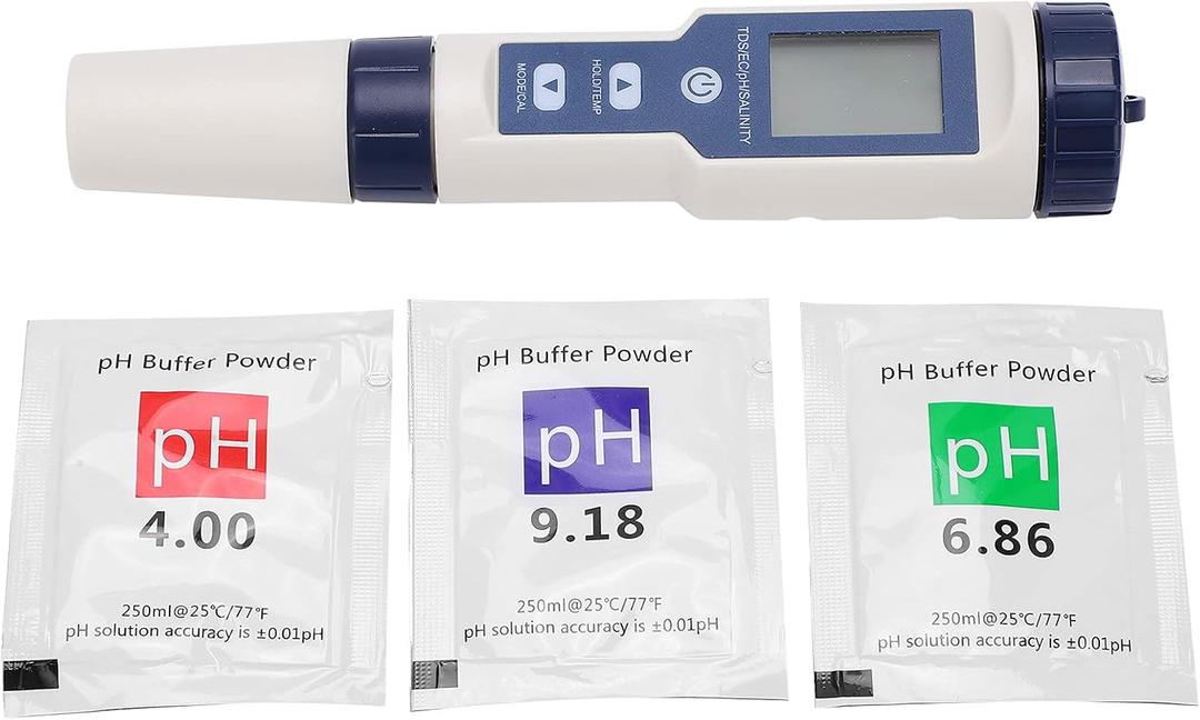 Water Test Pen, EZ-9909SP 5-in-1 Meter for PH TDS EC Salt Temp Measurement, Digital Water Quality Analyzer, Aquarium Water Testing Meter