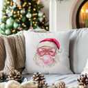 3 x Pink Christmas Pillow Covers 18 * 18,Cute Santa Pillow Covers,Funny Pillows Covers,Cute Christmas Decor,Pink Christmas Decor, Christmas Decorations for Living Room Bedroom DecorSanta Claus Decor (Color 04)